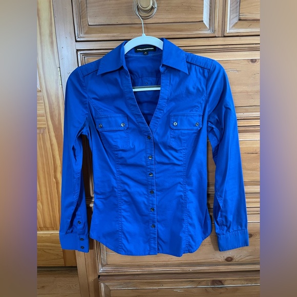 Express Tops - Women’s Express Design Studio Fitted Navy Blue Button-Up Shirt